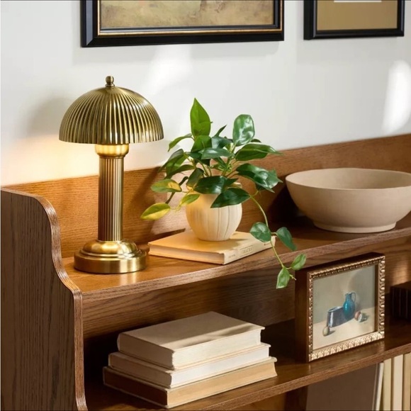 11.5" Fluted Metal Rechargeable Library Table Lamp Brass - Hearth & Hand - Picture 5 of 6